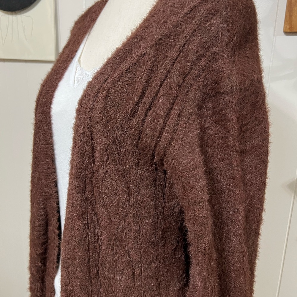 Cozy Brown Open-Front Cardigan Sweater